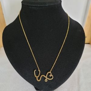 NEW- stethoscope gold tone necklace